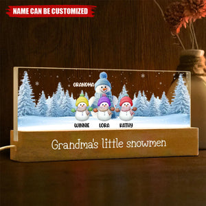 Grandma Grandkids Snowman Personalized Acrylic Block LED Night Light, Christmas Gift for Grandma