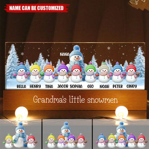 Grandma Grandkids Snowman Personalized Acrylic Block LED Night Light, Christmas Gift for Grandma