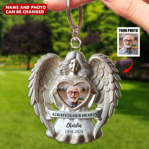 Angel Among Us Upload Photo Memorial Acrylic Keychain, Personalized 3D Effect Memorial Keychain