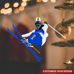 Personalized Skiing Acrylic Ornament, Snow Skiing Ornament