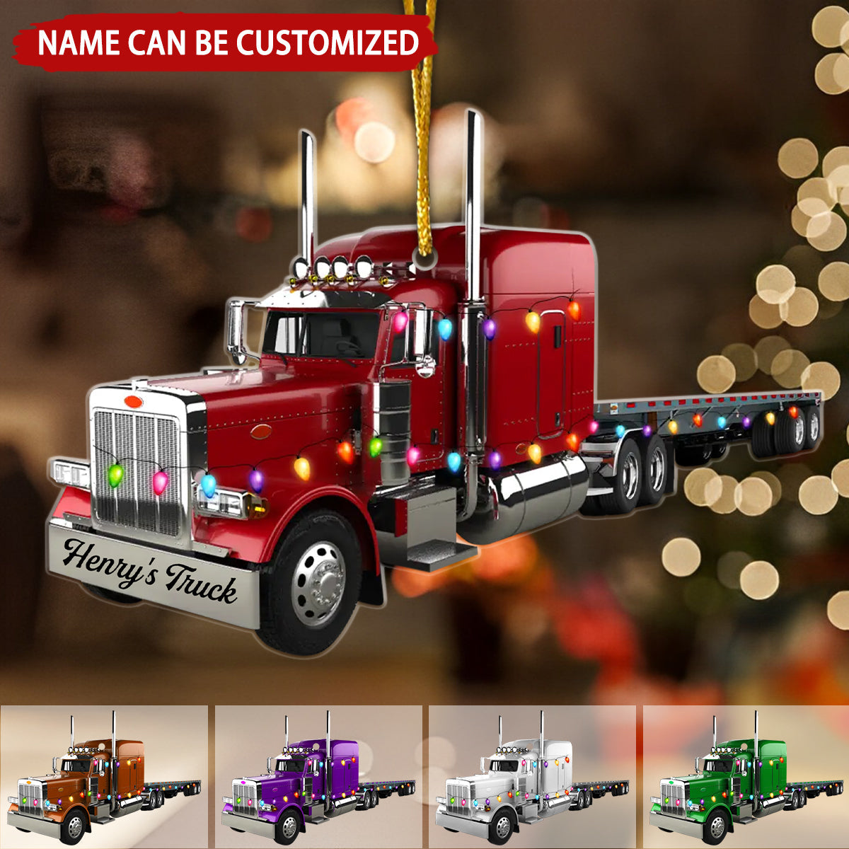 Truck With Flatbed Trailer Personalized Christmas Ornament, Gift For Trucker