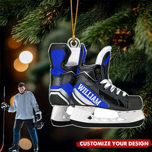 Custom Name Ice Hockey Skates - Personalized Acrylic Christmas Ornament, Gift For Hockey Lovers