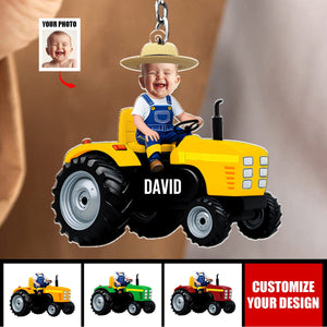 Custom Photo Gifts For Kid Personalized Keychain Riding Tractor