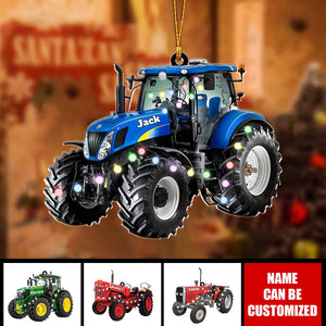 Farmer Tractor With Christmas Light Personalized Ornament