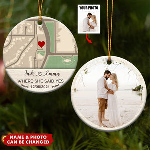 Christmas Newly Engaged Couple Gift Personalized Map Ceramic Ornament