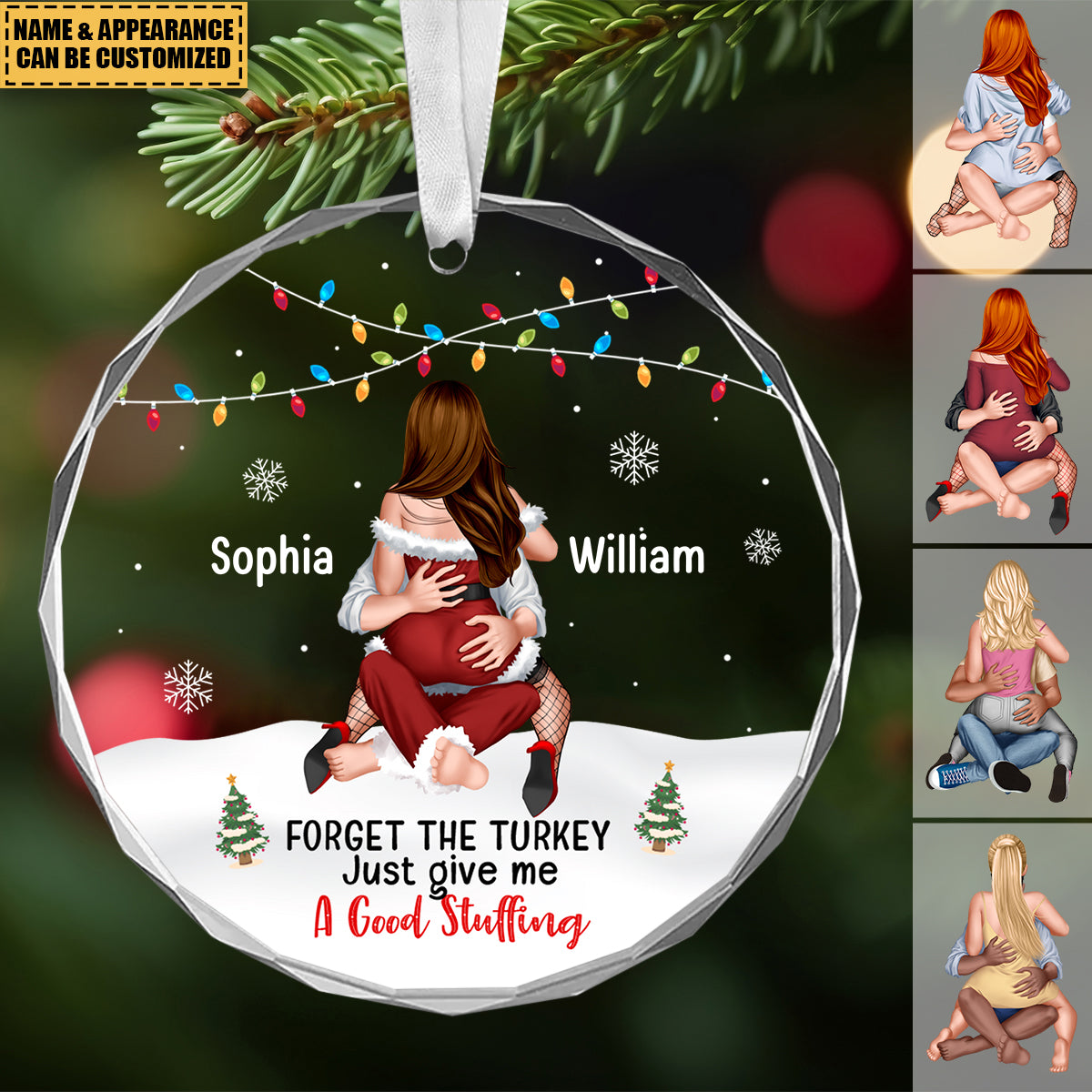 Naughty Couple Christmas Crystal Personalized Ornament