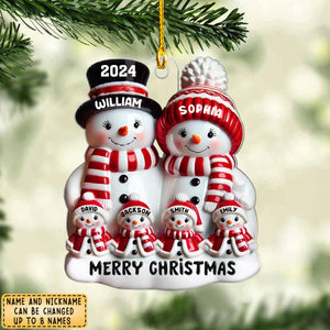 Snowman Family Glossy Effect Christmas Decor Personalized Acrylic Ornament