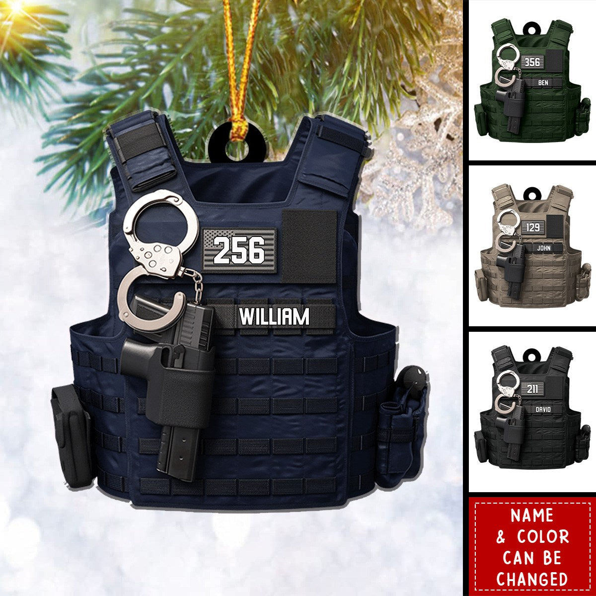 Personalized Police Bulletproof Vest Christmas Acrylic Ornament