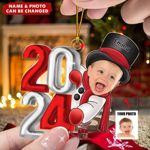 Personalized 2024 New Release Custom Photo Christmas Santa Kid, Gift For Grandkids Ornament