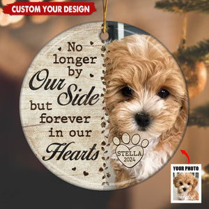 Custom Photo No Longer By Our Side - Memorial Personalized Circle Ceramic Ornament