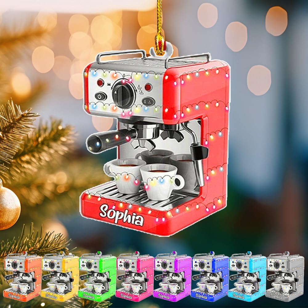 Personalized Coffee Machine Ornament - Christmas Cafe Ornament